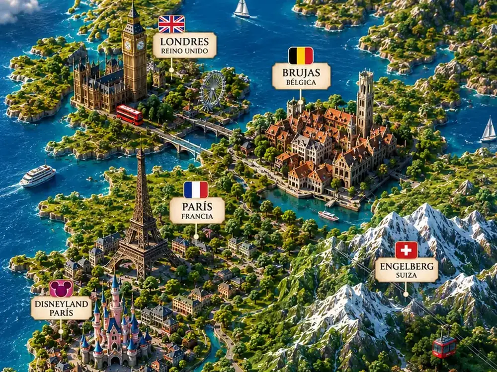 Mapa ilustrado del viaje de XV años por Europa